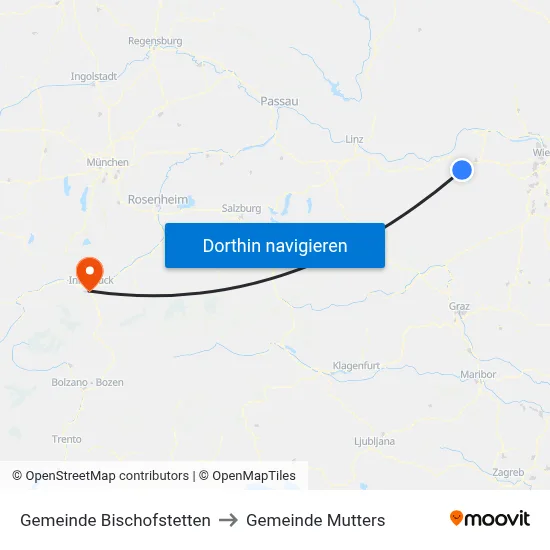 Gemeinde Bischofstetten to Gemeinde Mutters map