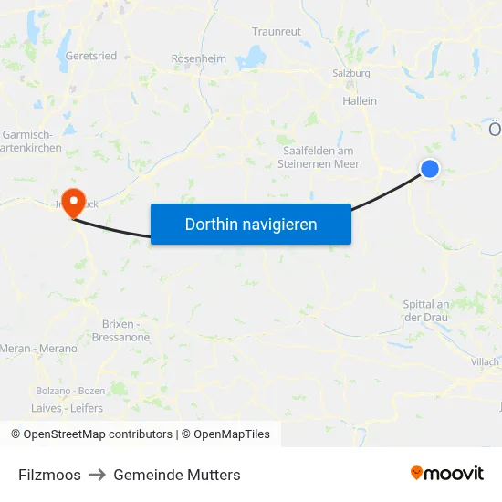 Filzmoos to Gemeinde Mutters map