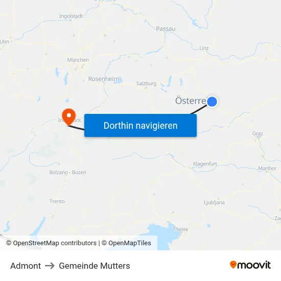 Admont to Gemeinde Mutters map