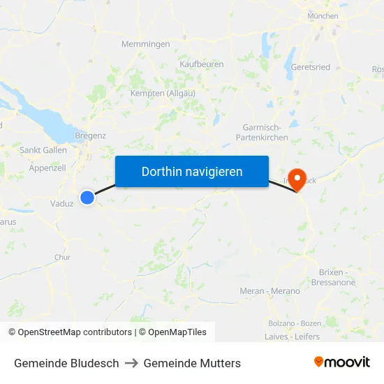 Gemeinde Bludesch to Gemeinde Mutters map