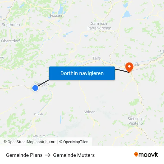 Gemeinde Pians to Gemeinde Mutters map