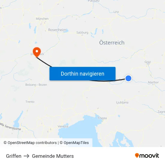 Griffen to Gemeinde Mutters map