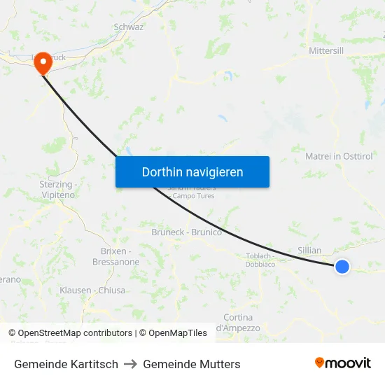 Gemeinde Kartitsch to Gemeinde Mutters map