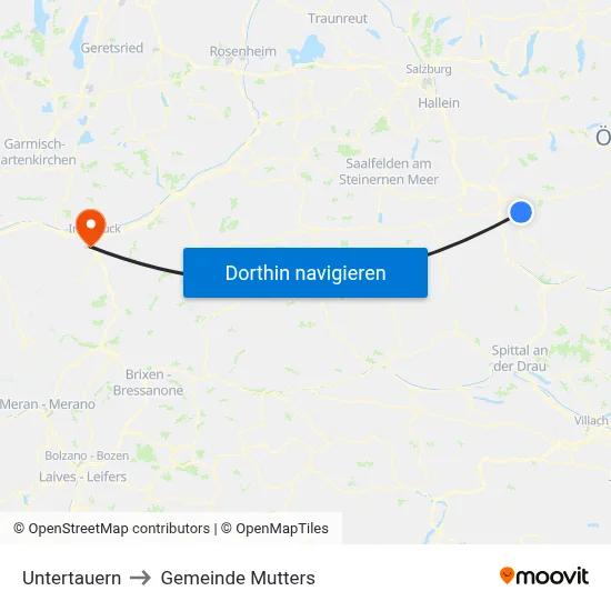 Untertauern to Gemeinde Mutters map