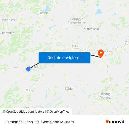Gemeinde Grins to Gemeinde Mutters map