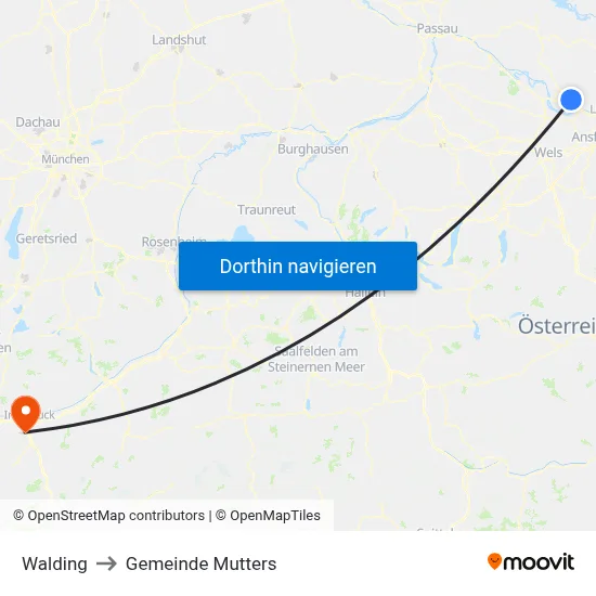 Walding to Gemeinde Mutters map