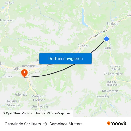 Gemeinde Schlitters to Gemeinde Mutters map