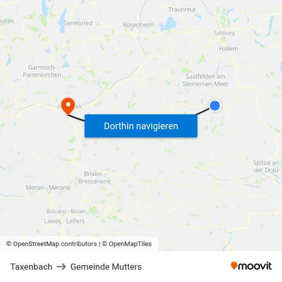 Taxenbach to Gemeinde Mutters map