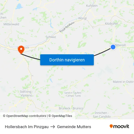 Hollersbach Im Pinzgau to Gemeinde Mutters map