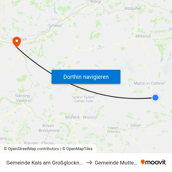 Gemeinde Kals am Großglockner to Gemeinde Mutters map