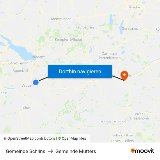 Gemeinde Schlins to Gemeinde Mutters map