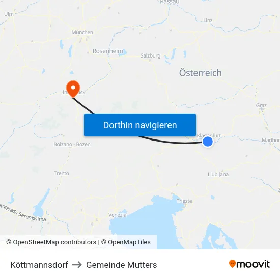 Köttmannsdorf to Gemeinde Mutters map
