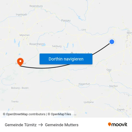 Gemeinde Türnitz to Gemeinde Mutters map