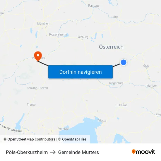 Pöls-Oberkurzheim to Gemeinde Mutters map