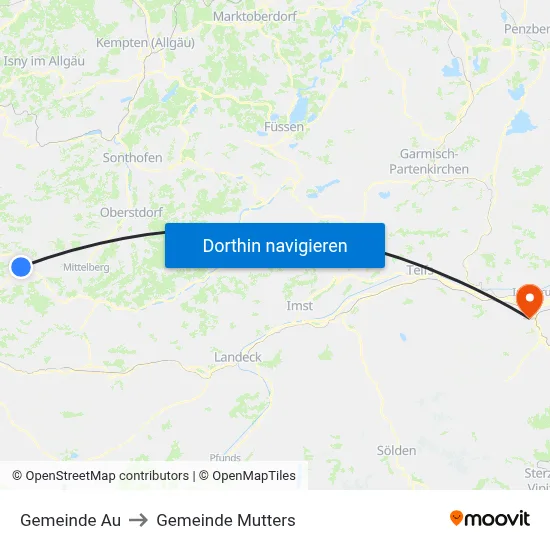 Gemeinde Au to Gemeinde Mutters map