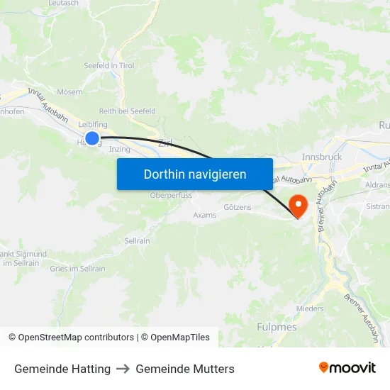 Gemeinde Hatting to Gemeinde Mutters map