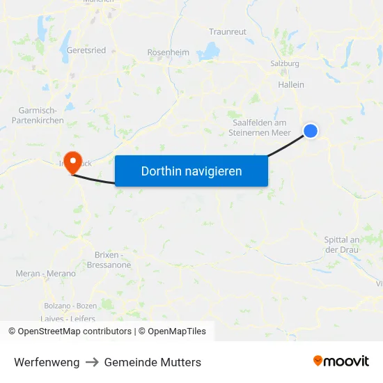 Werfenweng to Gemeinde Mutters map