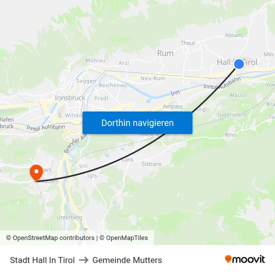 Stadt Hall In Tirol to Gemeinde Mutters map