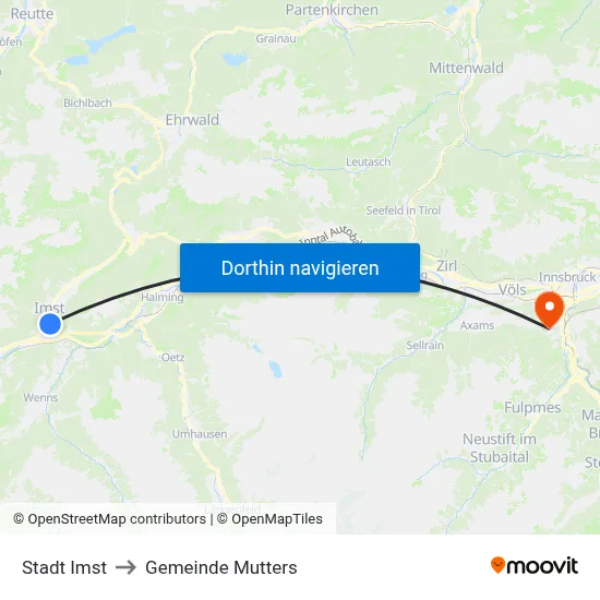 Stadt Imst to Gemeinde Mutters map