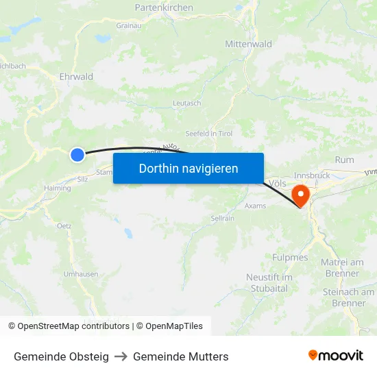 Gemeinde Obsteig to Gemeinde Mutters map