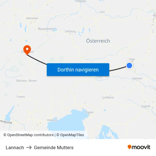 Lannach to Gemeinde Mutters map
