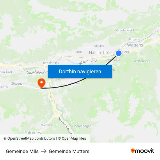 Gemeinde Mils to Gemeinde Mutters map