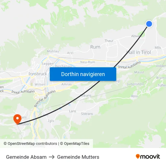 Gemeinde Absam to Gemeinde Mutters map