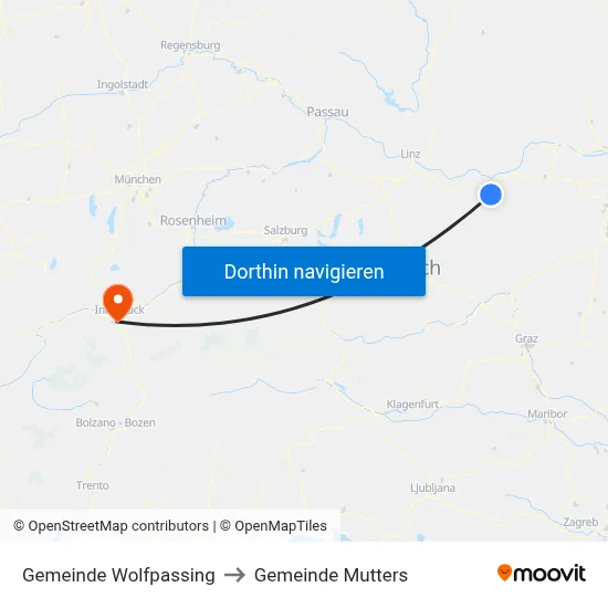 Gemeinde Wolfpassing to Gemeinde Mutters map