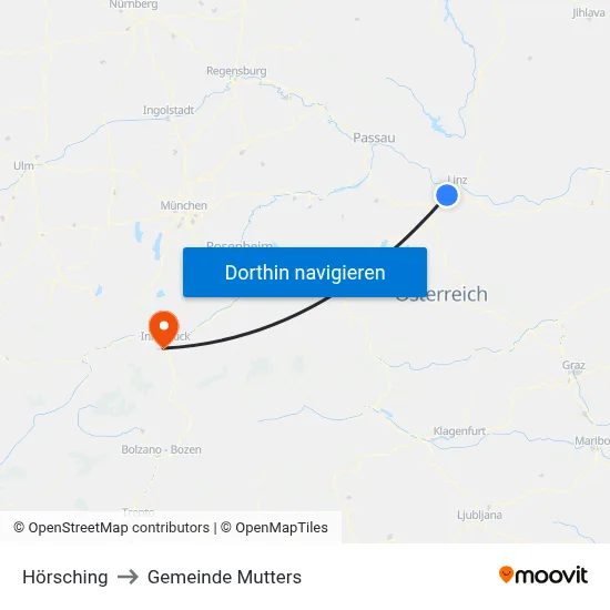 Hörsching to Gemeinde Mutters map