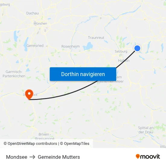 Mondsee to Gemeinde Mutters map