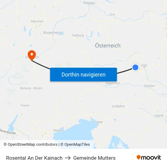 Rosental An Der Kainach to Gemeinde Mutters map
