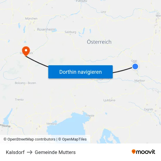 Kalsdorf to Gemeinde Mutters map