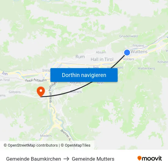 Gemeinde Baumkirchen to Gemeinde Mutters map