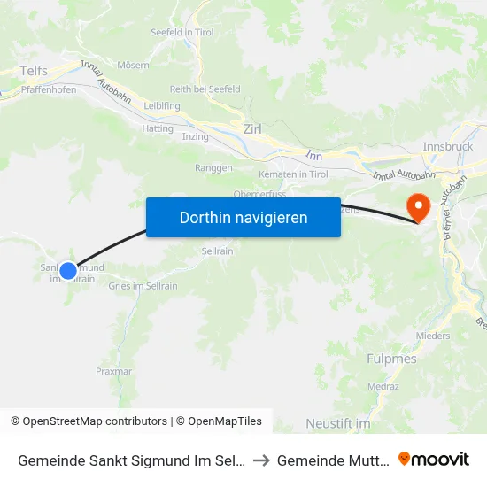 Gemeinde Sankt Sigmund Im Sellrain to Gemeinde Mutters map
