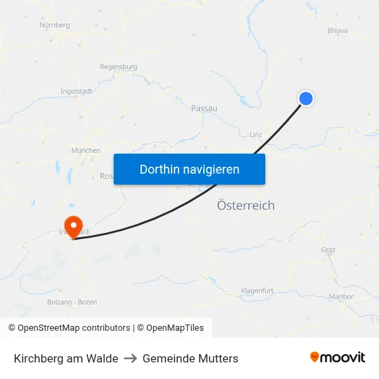 Kirchberg am Walde to Gemeinde Mutters map