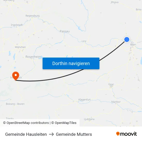 Gemeinde Hausleiten to Gemeinde Mutters map