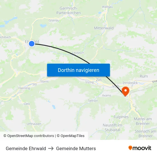 Gemeinde Ehrwald to Gemeinde Mutters map