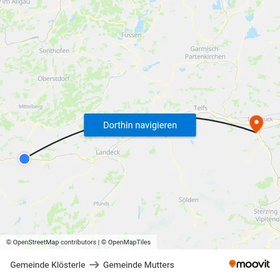 Gemeinde Klösterle to Gemeinde Mutters map