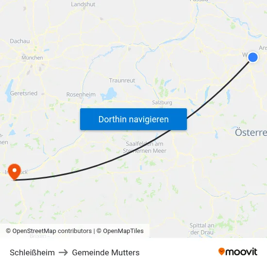Schleißheim to Gemeinde Mutters map