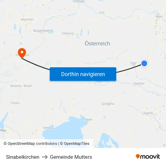Sinabelkirchen to Gemeinde Mutters map