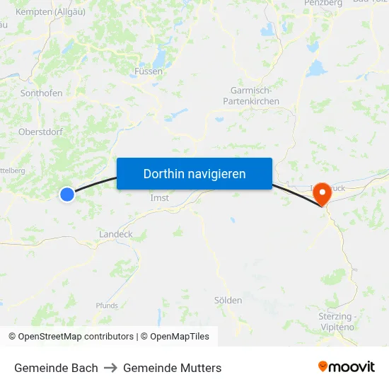 Gemeinde Bach to Gemeinde Mutters map