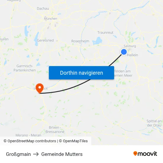 Großgmain to Gemeinde Mutters map