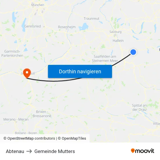 Abtenau to Gemeinde Mutters map