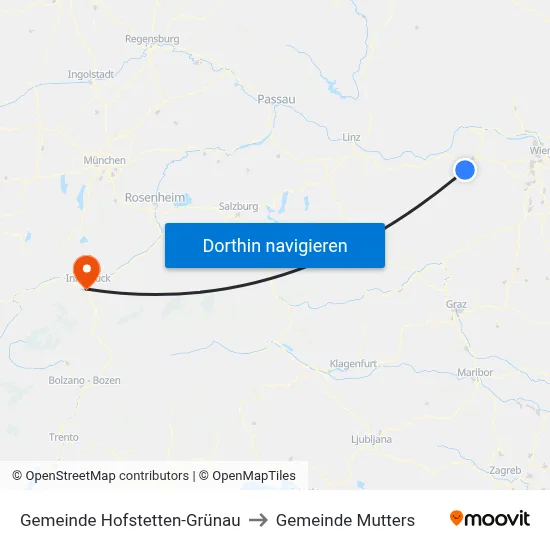 Gemeinde Hofstetten-Grünau to Gemeinde Mutters map