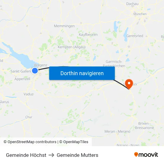 Gemeinde Höchst to Gemeinde Mutters map