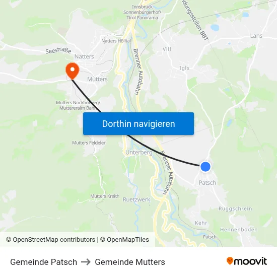 Gemeinde Patsch to Gemeinde Mutters map