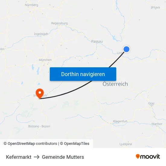 Kefermarkt to Gemeinde Mutters map