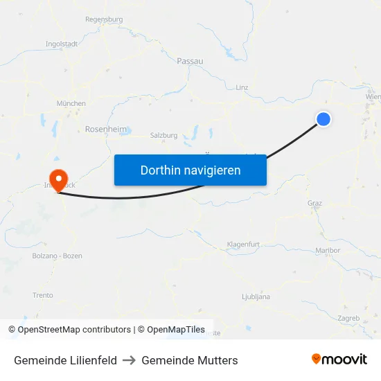 Gemeinde Lilienfeld to Gemeinde Mutters map