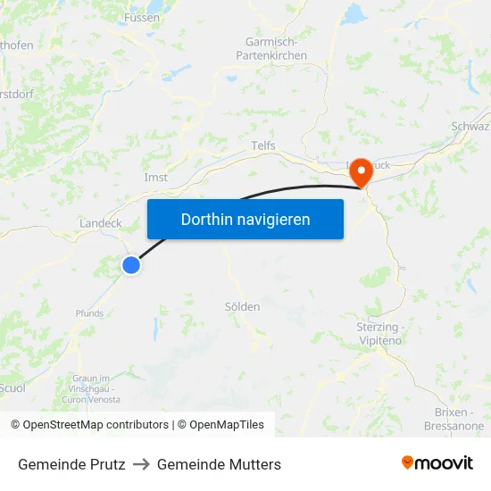 Gemeinde Prutz to Gemeinde Mutters map