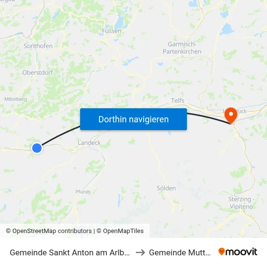 Gemeinde Sankt Anton am Arlberg to Gemeinde Mutters map